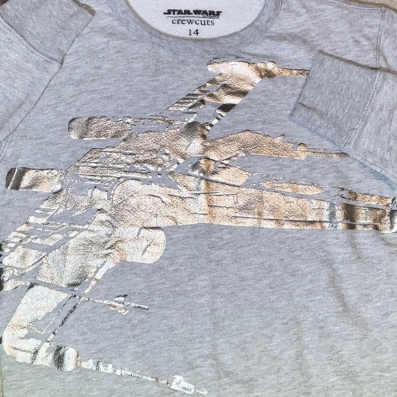 NWOT Girls CREWCUTS Star Wars Foil X-Wing Heather Grey Terry Sweatshirt, 14 - Picture 4 of 11